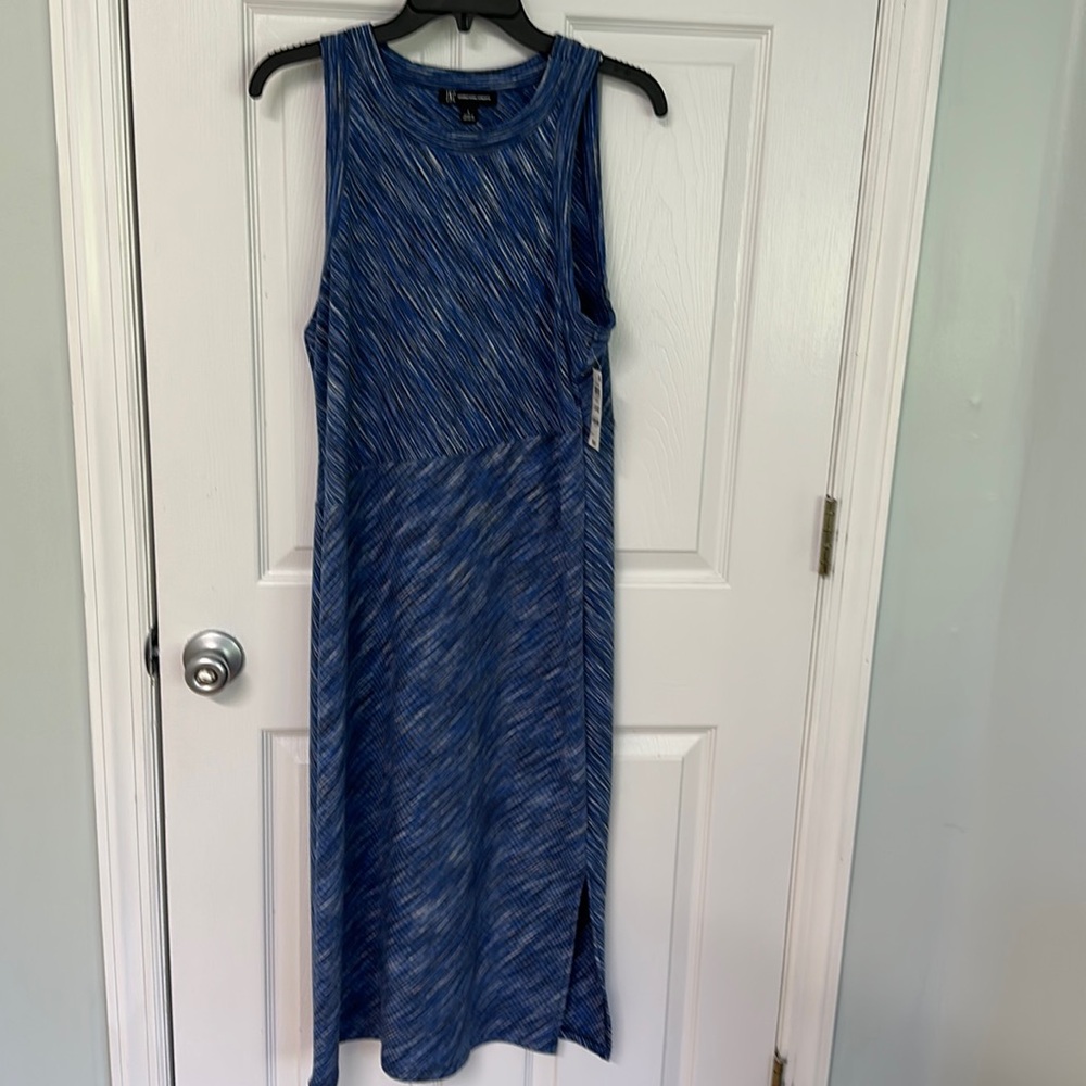 Inc. blue/ multi colored tank dress. Size L NWT.